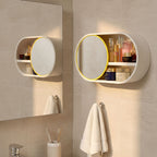 SOGA 2X 39cm Oval Wall-Mounted Mirror Storage Box Vanity Mirror Rack Bathroom Adhesive Shelf Home Organiser Deco