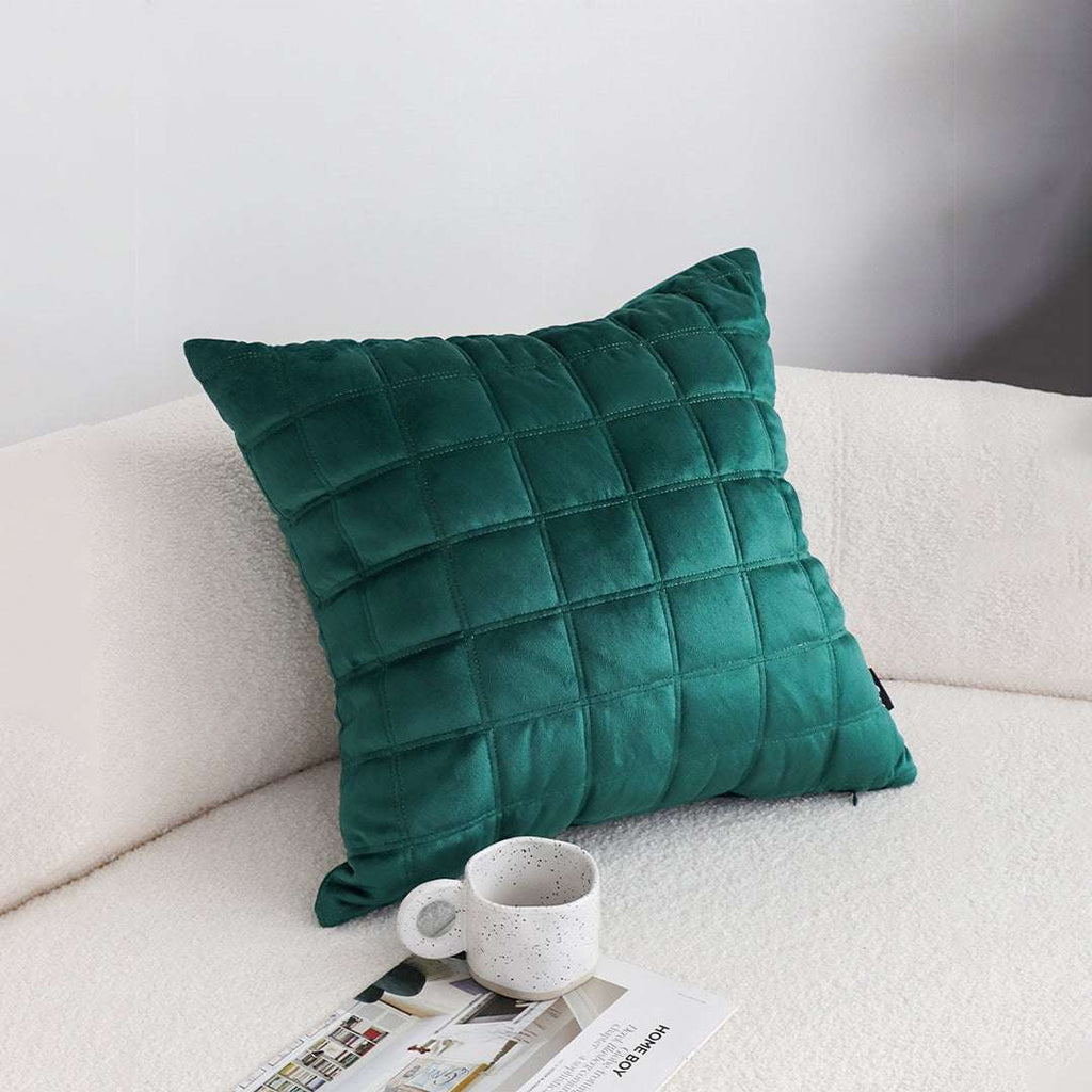 SOGA Quilted Cushion 50cm Emerald Green Grid Pattern Soft Padded Decorative Throw Pillow $ 61