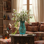 SOGA 51cm Blue Glass Oval Floor Vase with Metal Flower Stand