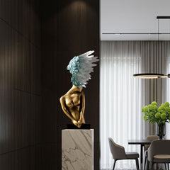 SOGA 86cm Gold Sculpture – Winged Resin Decor with Black Marble Base