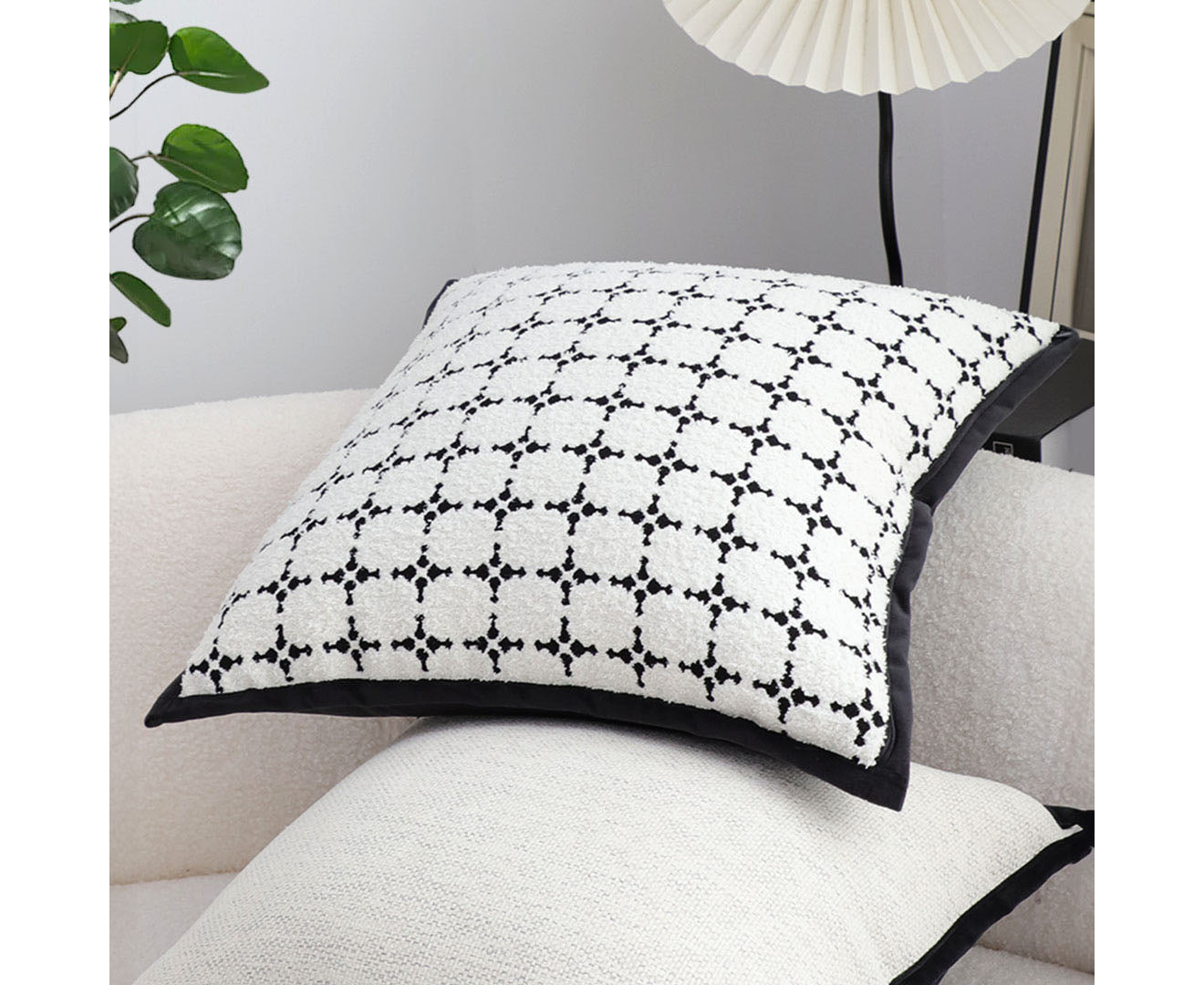 SOGA 50cm Moroccan Black Cross Pattern Black Trim Decorative Throw Pillow