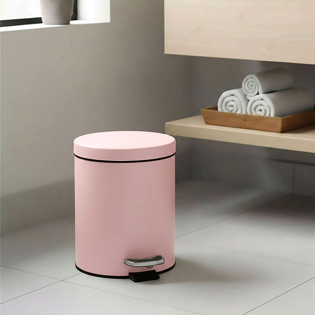 SOGA 2X Foot Pedal Stainless Steel Rubbish Recycling Garbage Waste Trash Bin Round 7L Pink