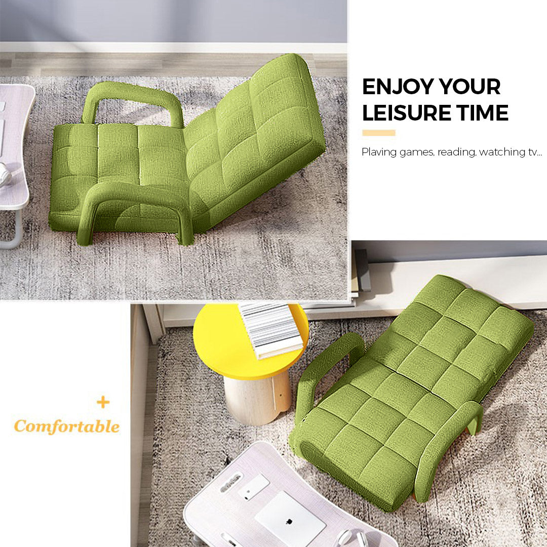 SOGA 2X Foldable Lounge Cushion Adjustable Floor Lazy Recliner Chair with Armrest Yellow Green
