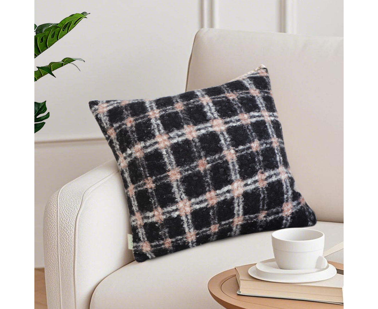 SOGA 50cm Modern Plaid Pattern Blush Pink Gray Decorative Throw Pillow