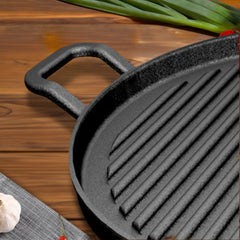 SOGA 2X 30cm Ribbed Cast Iron Frying Pan Skillet Steak Sizzle Platter