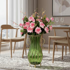 SOGA 51cm Green Glass Tall Floor Vase with 12pcs Pink Artificial Fake Flower Set