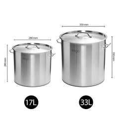 SOGA Stock Pot 17L 33L Top Grade Thick Stainless Steel Stockpot 18/10