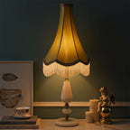 SOGA 2X Jade Stone Base Table Lamp Vintage Yellow Shade Tassel Fringe Bedside Desk Light $ 573