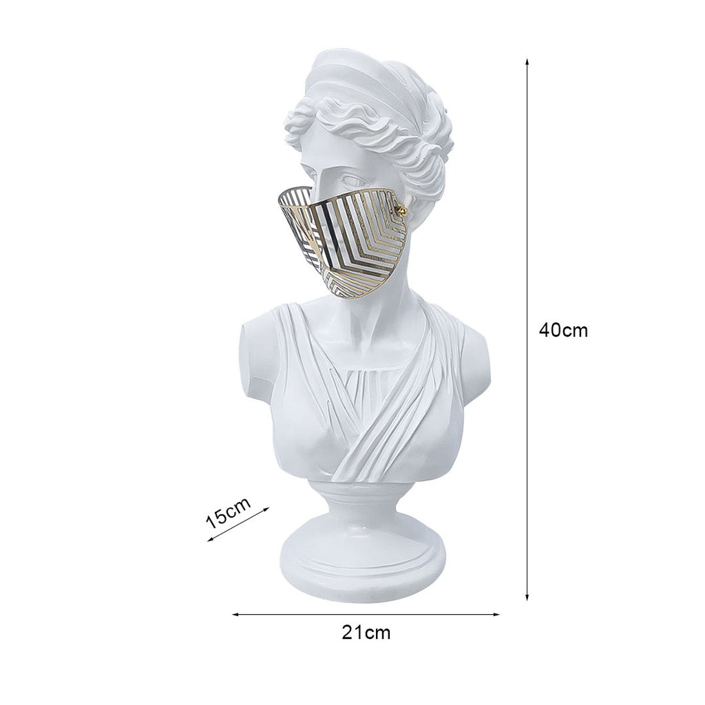 SOGA 40cm White Resin Bust – Gold Striped Mask Sculpture