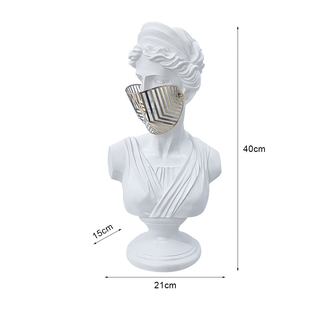 SOGA 40cm White Resin Bust – Gold Striped Mask Sculpture