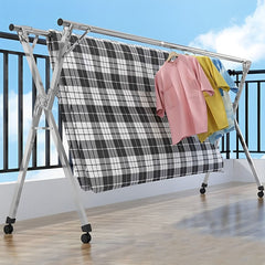 SOGA 2.4m Portable Standing Clothes Drying Rack Foldable Space-Saving Laundry Holder with Wheels