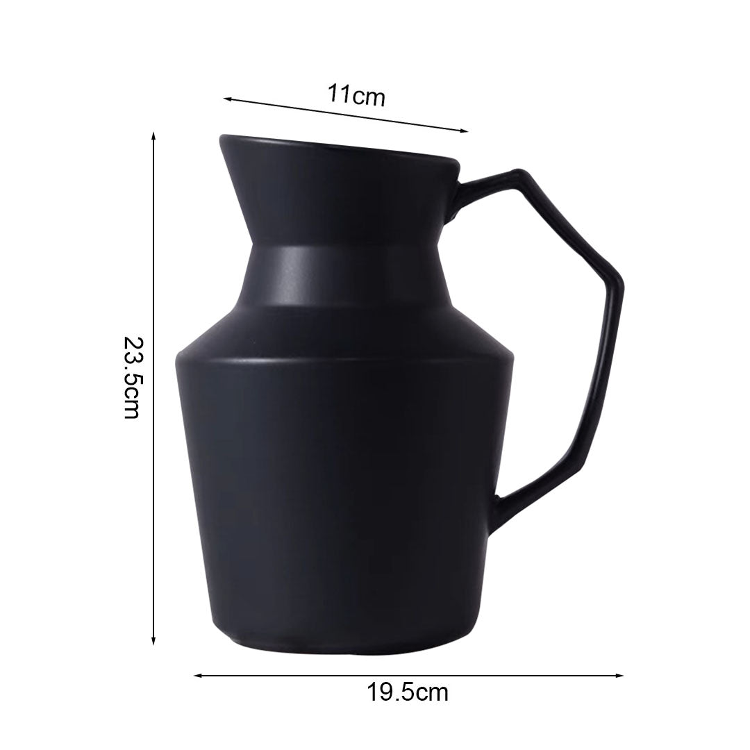 SOGA 2X 23.5x19.5cm Ornament Black Modern Vase Pitcher with Angular Handle Sleek Minimalist for Home Decor