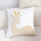 SOGA 2X 45cm Whimsical Beige Reindeer Applique Gold Accent Throw Pillow