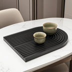 SOGA 32cm Black Ribbed Wooden  - Premium Beech Wood Decorative Tray