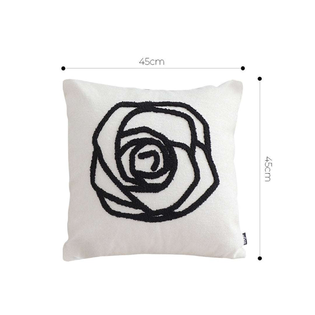 SOGA Embroidered Cushion 45cm White Black Rose Flower Pattern Decorative Throw Pillow $ 66