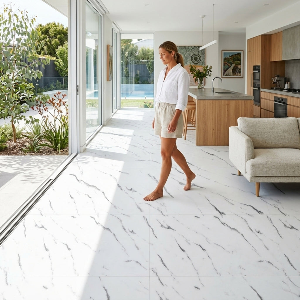 SOGA Peel & Stick Floor and Wall Tiles 30 x 60cm 10 Pack White Faux Marble