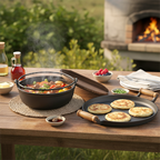 SOGA Kitchenware Bundle – Cast Iron Sukiyaki Hot Pot & Frying Pan Skillet with Wooden Handle