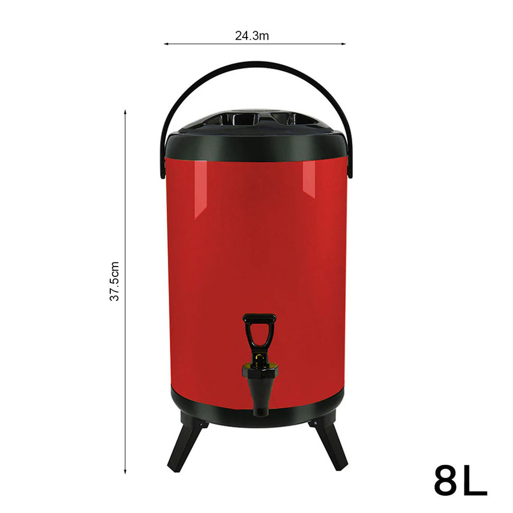 SOGA 8X 8L Stainless Steel Insulated Milk Tea Barrel Hot and Cold Beverage Dispenser Container with Faucet Red