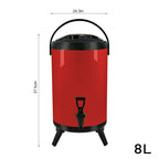 SOGA 8X 8L Stainless Steel Insulated Milk Tea Barrel Hot and Cold Beverage Dispenser Container with Faucet Red
