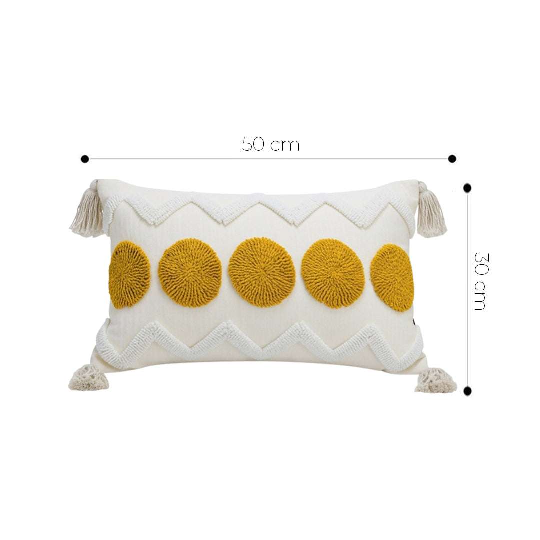 SOGA 30cm Cream Yellow Circle Pom Chevron Tassel Decorative Pillow $ 72