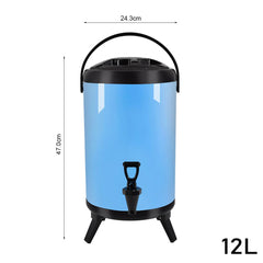 SOGA 8X 12L Stainless Steel Insulated Milk Tea Barrel Hot and Cold Beverage Dispenser Container with Faucet Blue