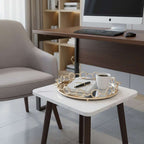 SOGA Home & Living Bundle – White Ceramic Table & Bronze Round Mirror Tray Organizer $ 0