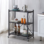 SOGA 2X 3 Tier Steel Black Foldable Kitchen Cart Multi-Functional Shelves Storage Organizer with Wheels