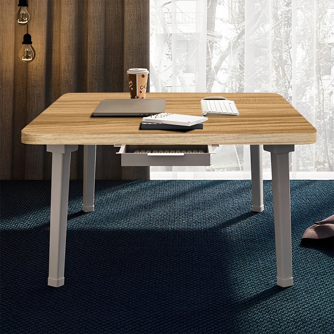 SOGA Wood-Colored Portable Floor Table Small Square Space-Saving Mini Desk Home Decor