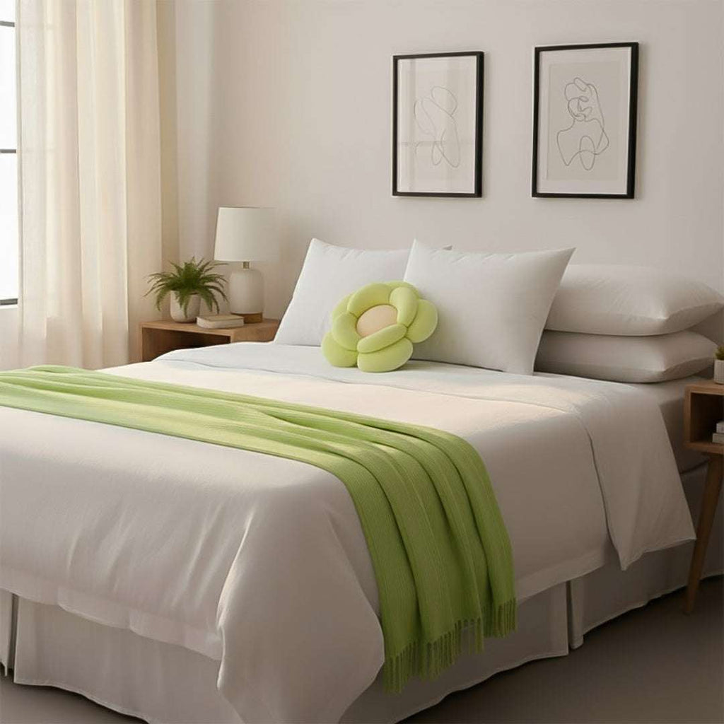 SOGA Home & Living Bundle – Green Double Flower Cushion & Acrylic Knitted Throw Blanket $ 156