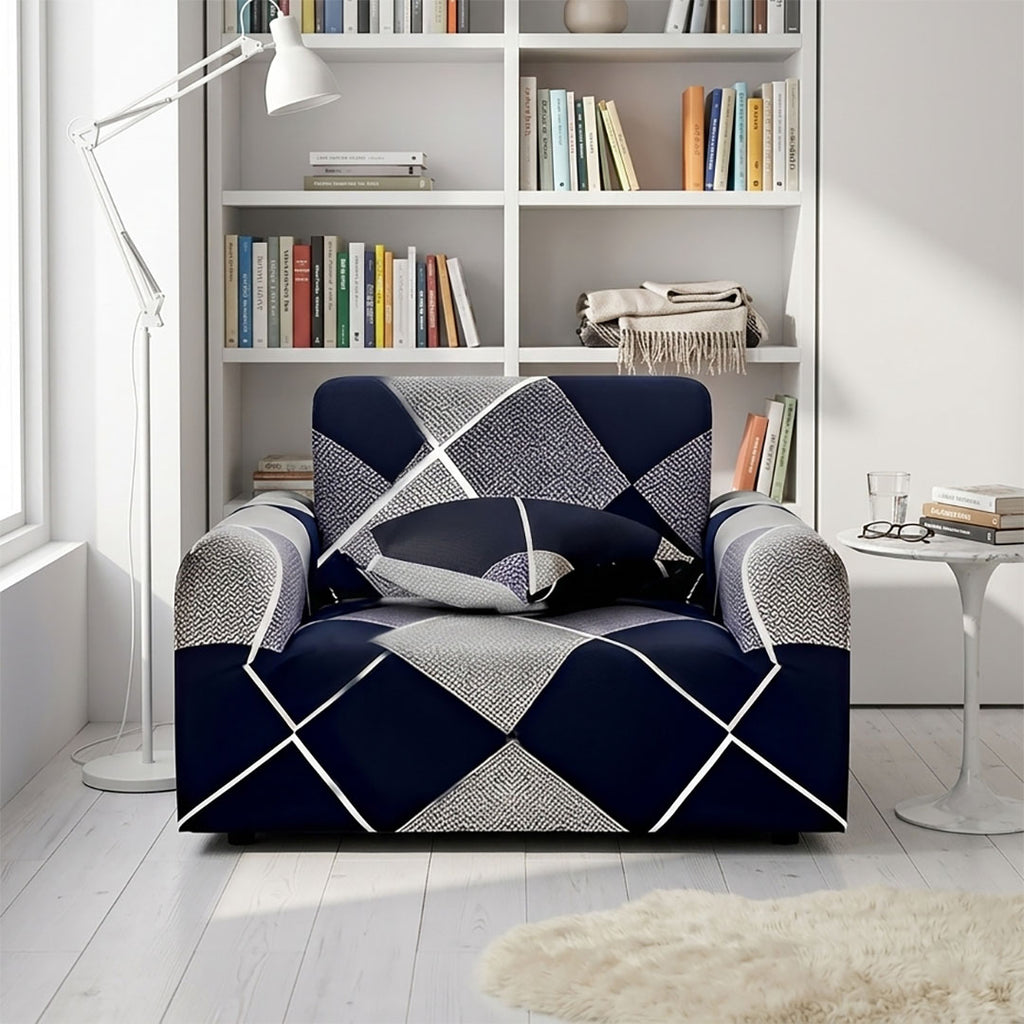 SOGA 1-Seater Checkered Sofa Cover Couch Protector High Stretch Lounge Slipcover Home Decor