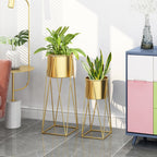 SOGA 50cm Gold Metal Plant Stand with Gold Flower Pot Holder Corner Shelving Rack Indoor Display