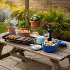 SOGA Kitchenware Bundle – Electric BBQ Teppanyaki Grill, Blue Ceramic Dinnerware & Cast Iron Stewpot