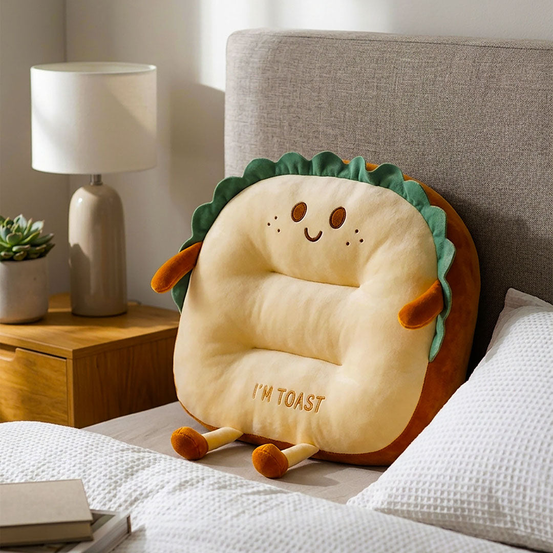 SOGA 2X Smiley Face Toast Bread Cushion Stuffed Car Seat Plush Cartoon Back Support Pillow Home Decor