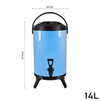 SOGA 8X 14L Stainless Steel Insulated Milk Tea Barrel Hot and Cold Beverage Dispenser Container with Faucet Blue