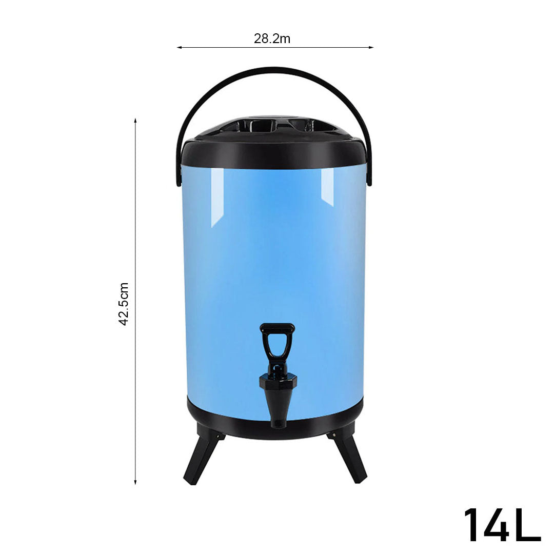 SOGA 8X 14L Stainless Steel Insulated Milk Tea Barrel Hot and Cold Beverage Dispenser Container with Faucet Blue