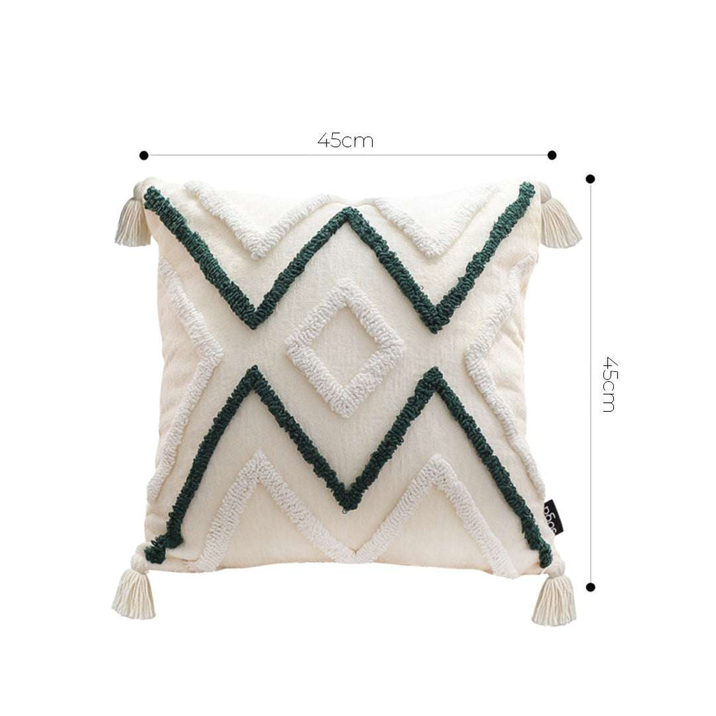 SOGA 2X Boho Tufted Cushion 45cm Tassel Beige Green Geometric Chevron Throw Pillow $ 140