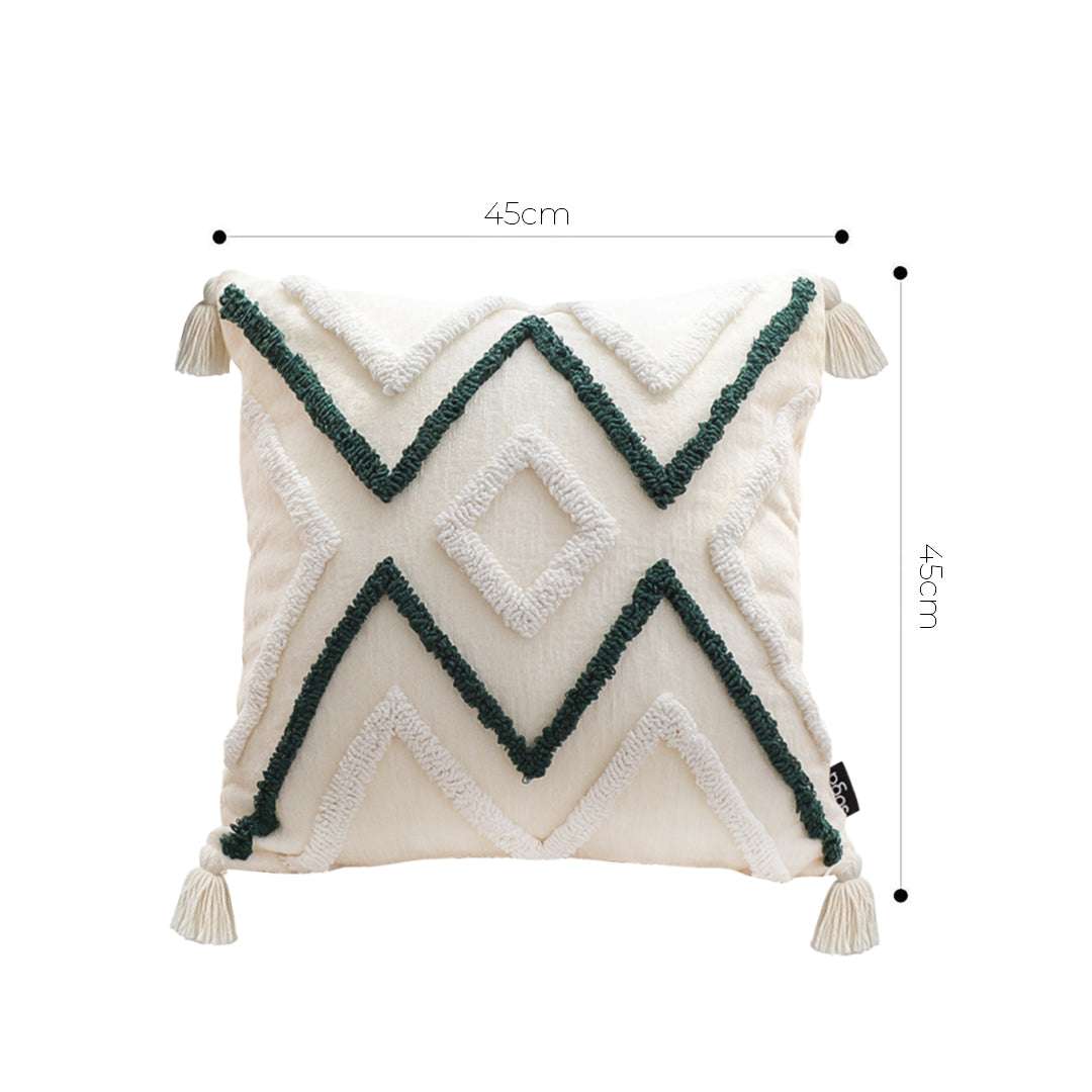SOGA 2X Boho Tufted Cushion 45cm Tassel Beige Green Geometric Chevron Throw Pillow $ 140