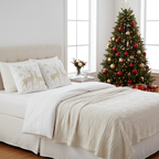 SOGA Christmas Bundle – 2 White & Gold Christmas Reindeer Pillow & White Chenille Fleece Throw $ 260