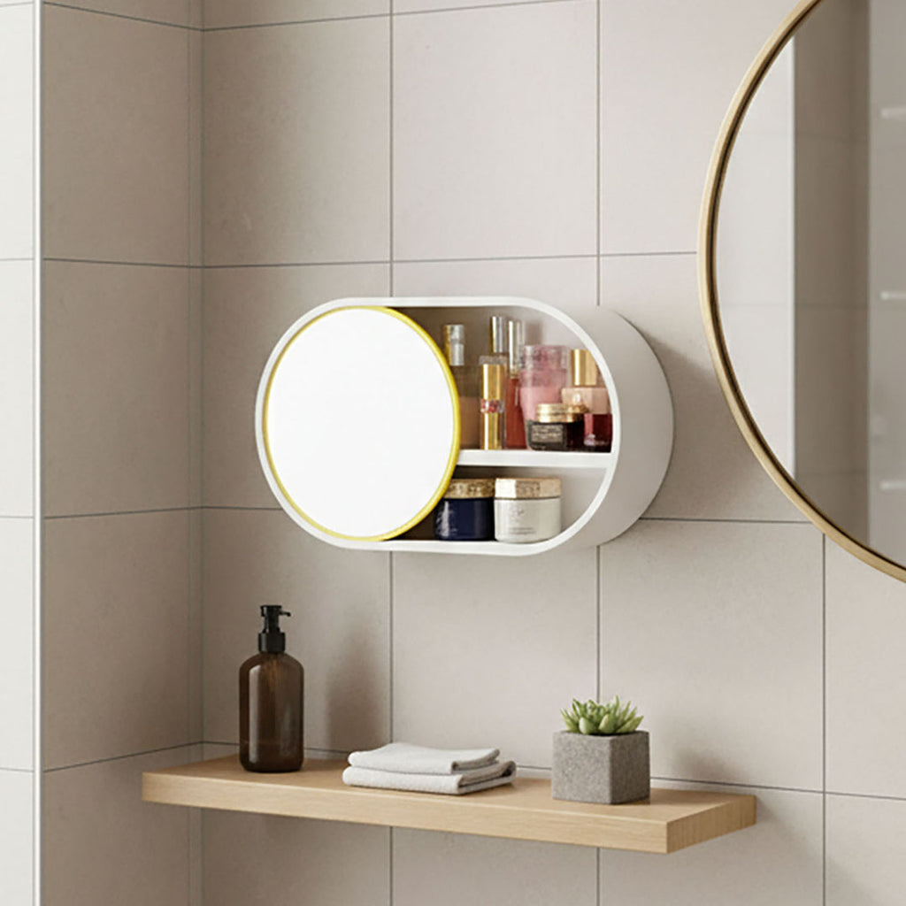 SOGA 2X 39cm Oval Wall-Mounted Mirror Storage Box Vanity Mirror Rack Bathroom Adhesive Shelf Home Organiser Deco