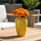 SOGA 30x19cm Yellow with White Mini Floral Medium Ceramic Flower Vase Elegant Living Room Home Decor