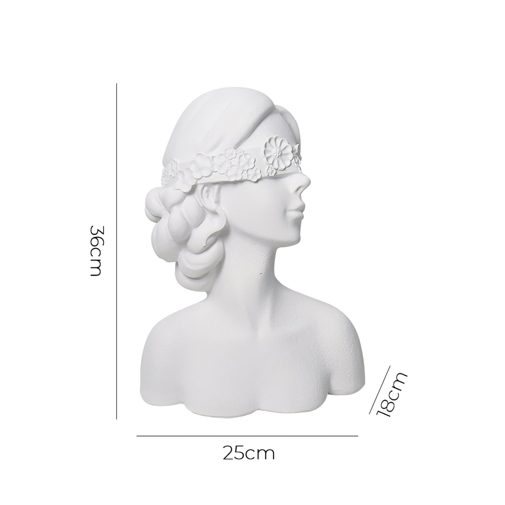 SOGA 36cm White Resin Sculpture – Blindfold Lady Bust Home Decor