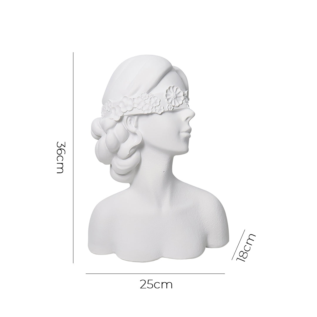SOGA 36cm White Resin Sculpture – Blindfold Lady Bust Home Decor