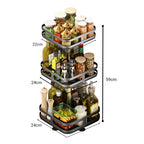 SOGA 3 Tier Steel Black Square Rotating Multi-Function Kitchen Portable Storage Spice Seasoning Kitchen Countertop Organiser Shelf