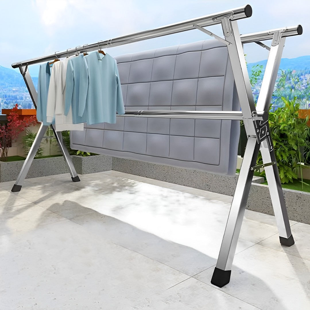 SOGA 2X 2.4m Portable Standing Clothes Drying Rack Foldable Space-Saving Laundry Holder 3 Poles