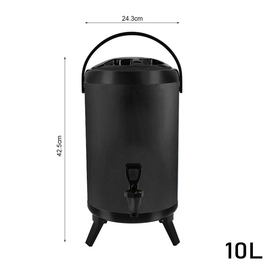 SOGA 10L Stainless Steel Insulated Milk Tea Barrel Hot and Cold Beverage Dispenser Container with Faucet Black