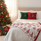 SOGA Christmas Bundle – Green & Burgundy Embroidered Tree Pillows & Red Holiday Throw Blanket $ 206
