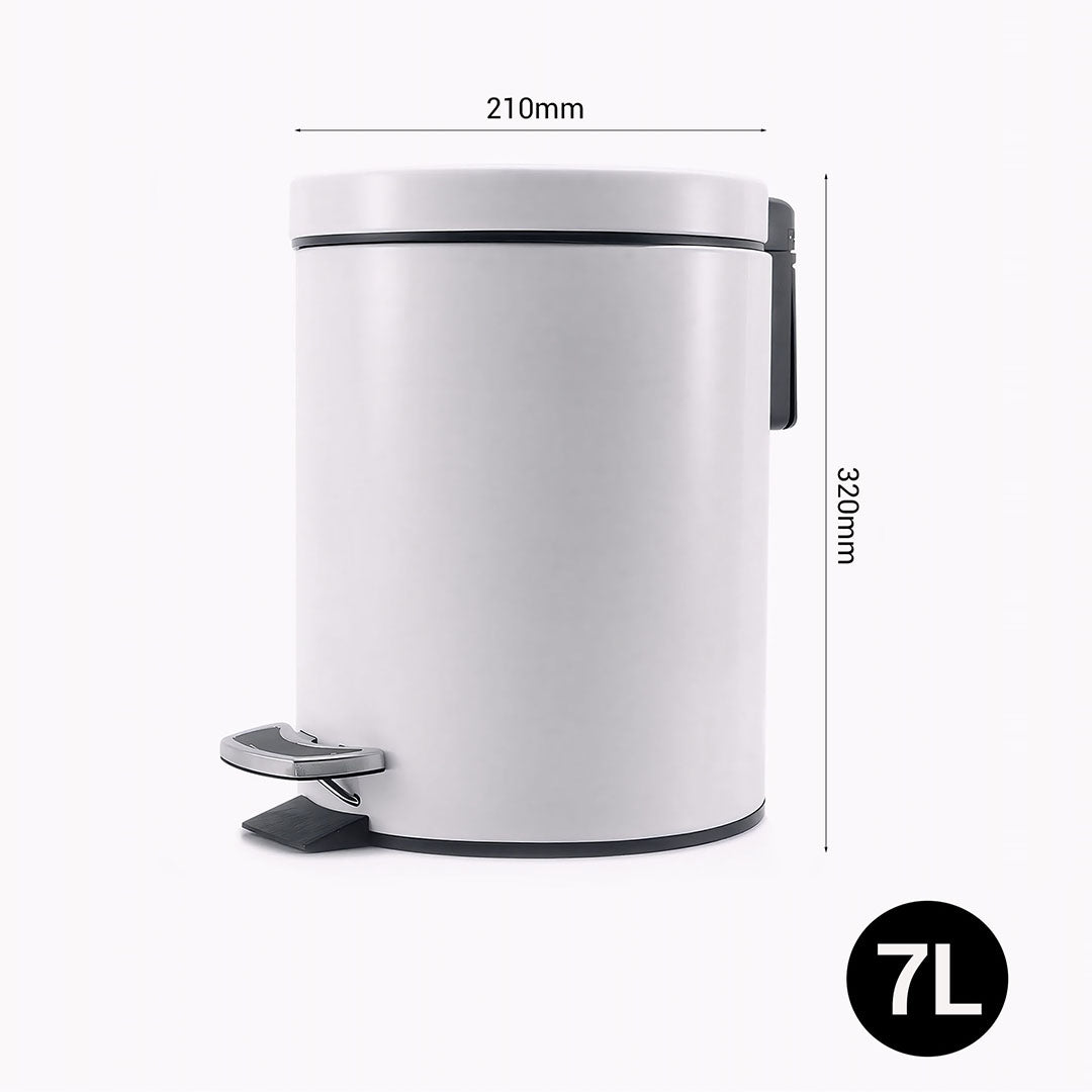 SOGA Foot Pedal Stainless Steel Rubbish Recycling Garbage Waste Trash Bin Round 7L White