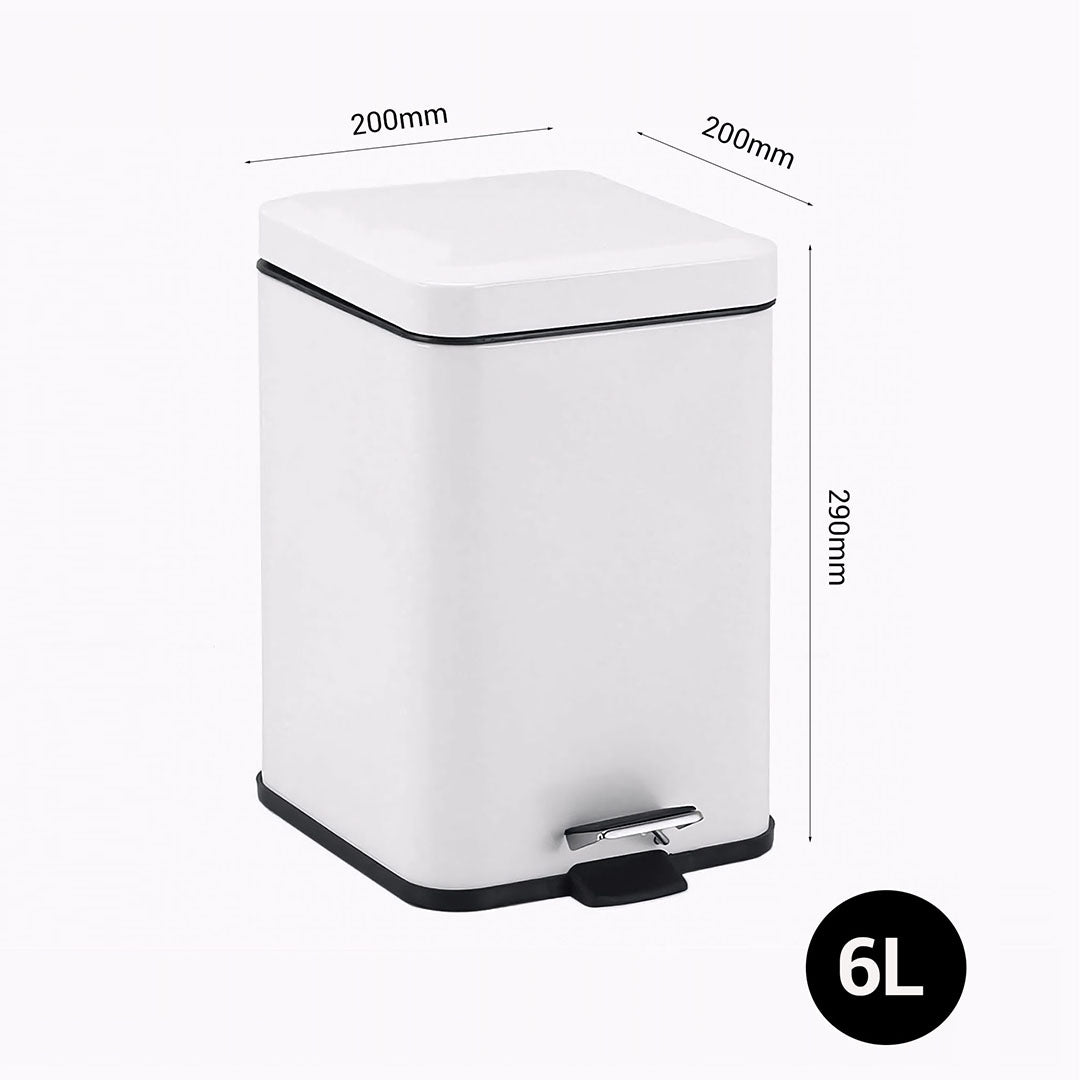 SOGA 2X Foot Pedal Stainless Steel Rubbish Recycling Garbage Waste Trash Bin Square 6L White