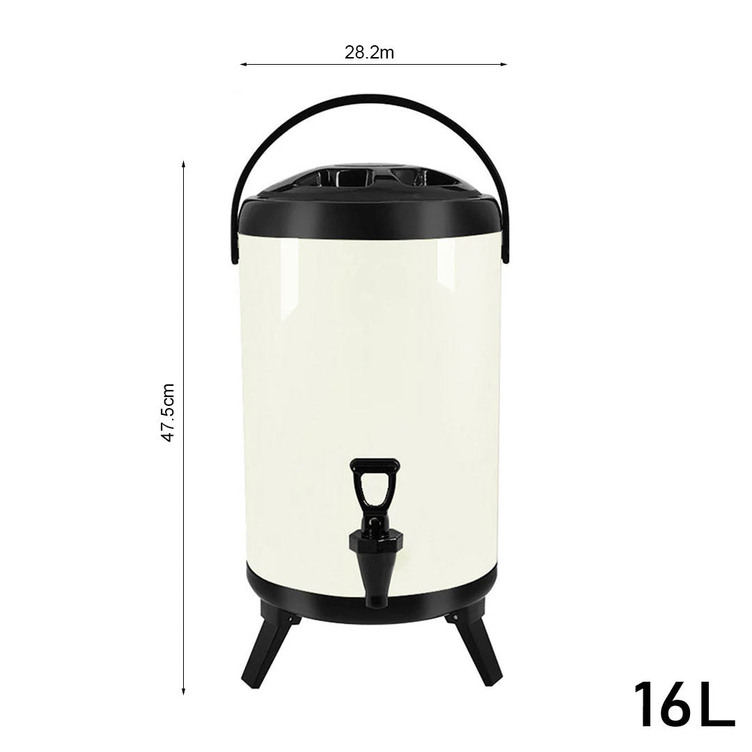 SOGA 2X 16L Stainless Steel Insulated Milk Tea Barrel Hot and Cold Beverage Dispenser Container with Faucet White