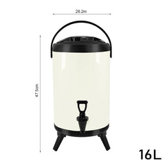 SOGA 16L Stainless Steel Insulated Milk Tea Barrel Hot and Cold Beverage Dispenser Container with Faucet White